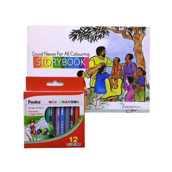 ENGLISH Bible stories and colouring book with 12 wax crayons