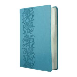 ENGLISH KJV complete Bible, large print edition, medium size, teal bonded leather cover, silver-edged, ribbon marker